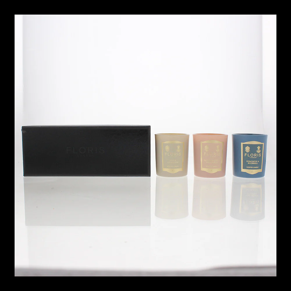 Floris Mini Candle Trio 3 Piece Gift Set: Hyacinth & Bluebell Sandalwood & Patc